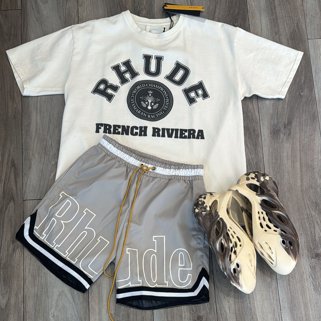 Rhude French Riviera Letters T-Shirt And Shorts Co-Ord