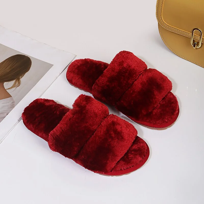 Fluffy Slippers Women Cozy Faux Fur Indoor Floor Slides Flat Soft Furry Shoes Women Home Slippers Female Winter Warm Flip Flops