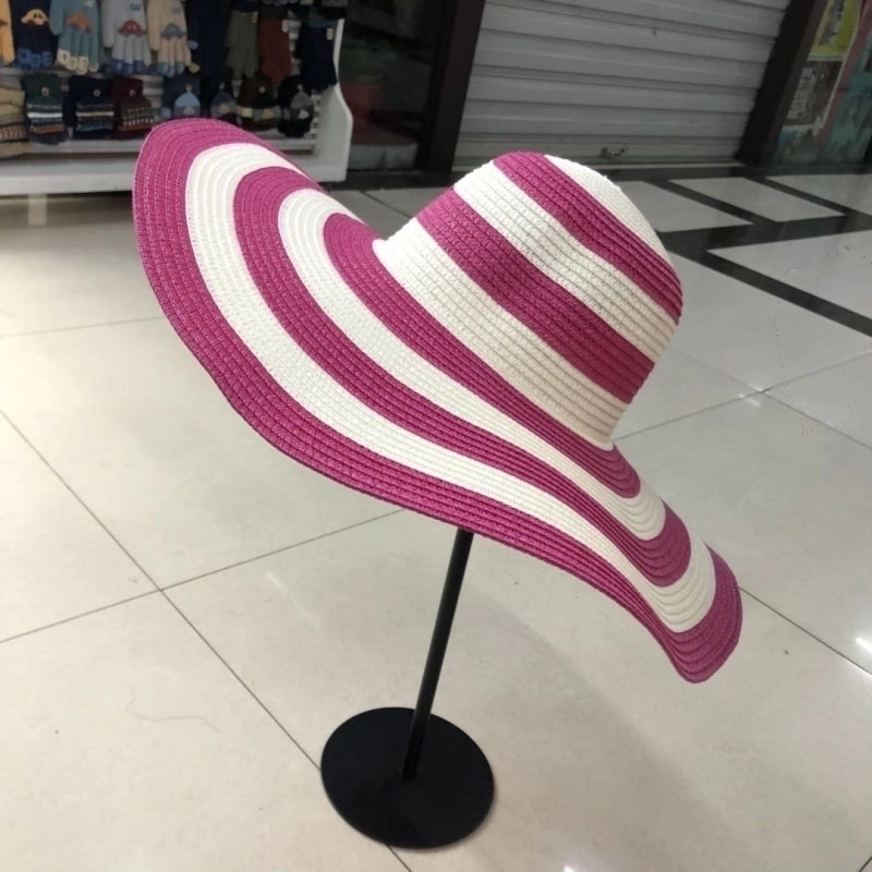 Women’s Casual Minimalist Color Block Big Eaves Straw Hat