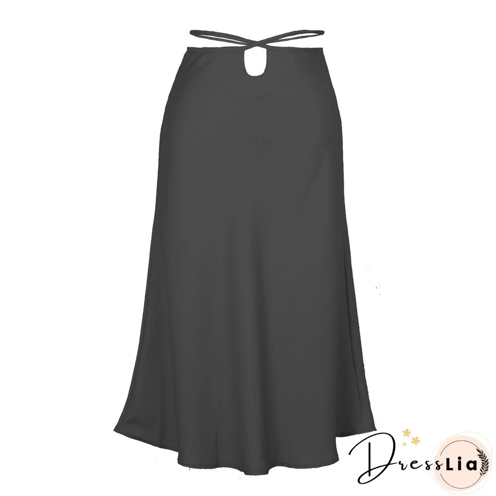 Elegant Sexy Women Summer Skirt NEW Satin Solid Color High Waist Zip Lace-up Skirt Casual Stylish Simple Cropped Long Skirt