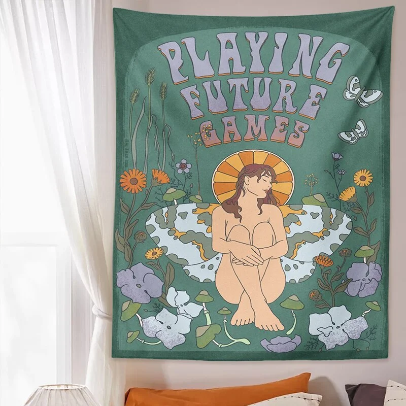 Nigikala girl Tapestry Wall Hanging mushroom woman 70s 60s Retro flowers Decoration Rainbow INS Trippy Psychedelic Wall Decor