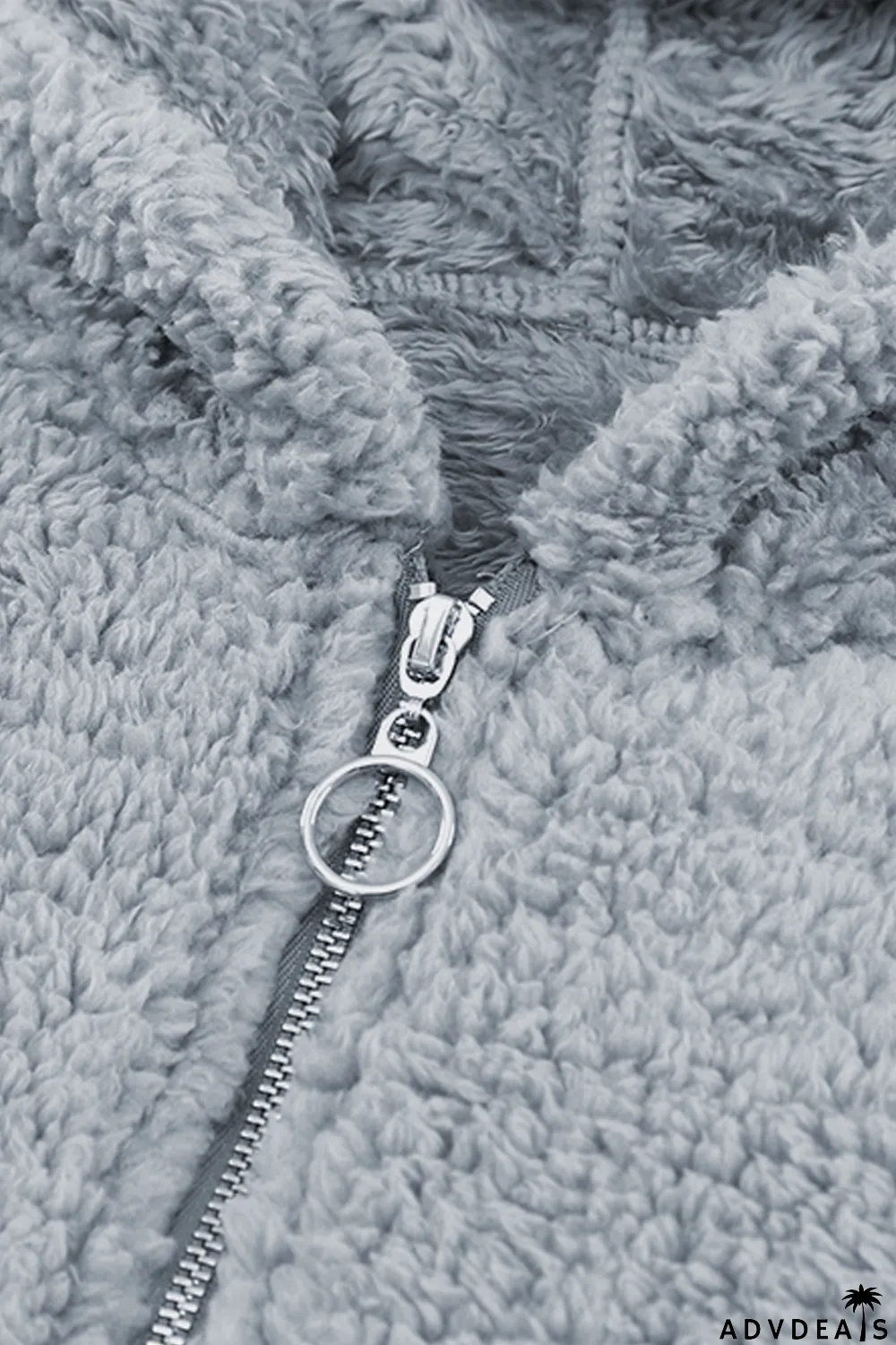 Gray 1/4 Zip Hooded Sherpa Sweatshirt with Kangaroo