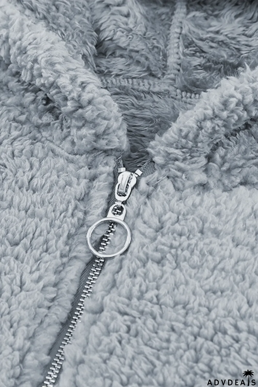 Gray 1/4 Zip Hooded Sherpa Sweatshirt with Kangaroo