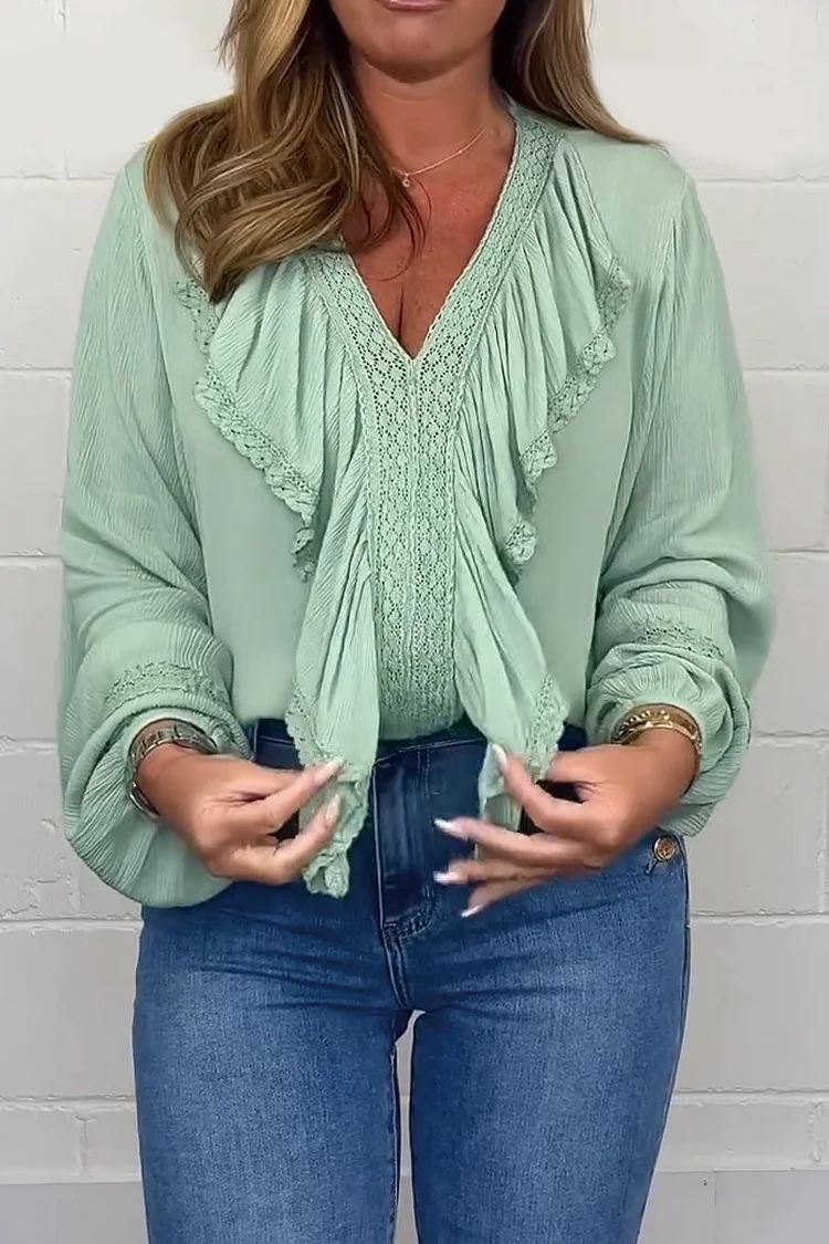 Cotton and linen V-neck casual top