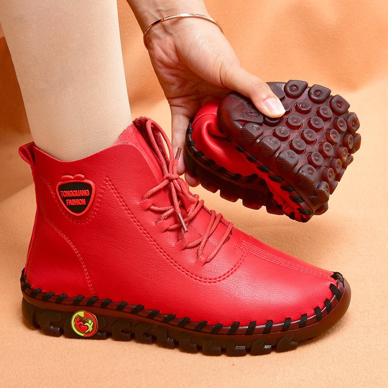 Leather soft sole fleece shoes