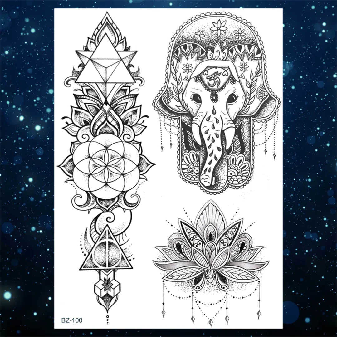 Sdrawing Henna Temporary Tattoos For Women Girls Feather Butterfly DreamCatcher Fake Gem Tattoo Sticker Chest Arm Tatoos Tribal