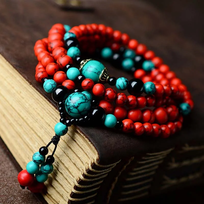 Turquoise Black Onyx Red Turquoise Bead Protection Bracelet