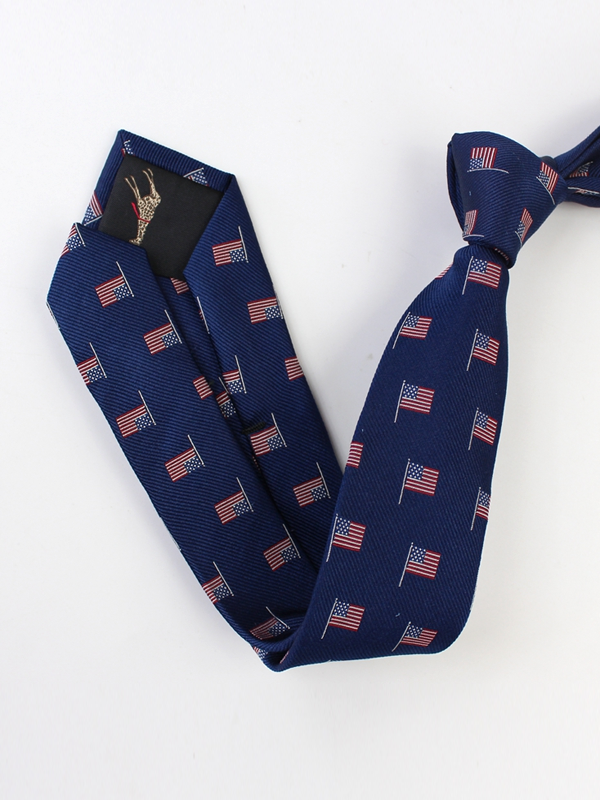 US Flag Navy Blue Silk Tie REAL SILK LIFE