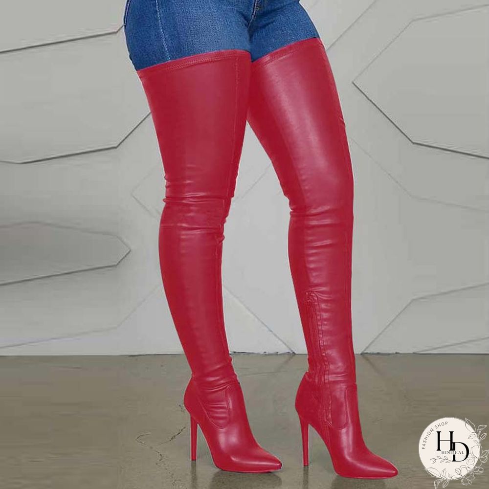 Black Fashion Solid Color Pointed Stiletto High Boots