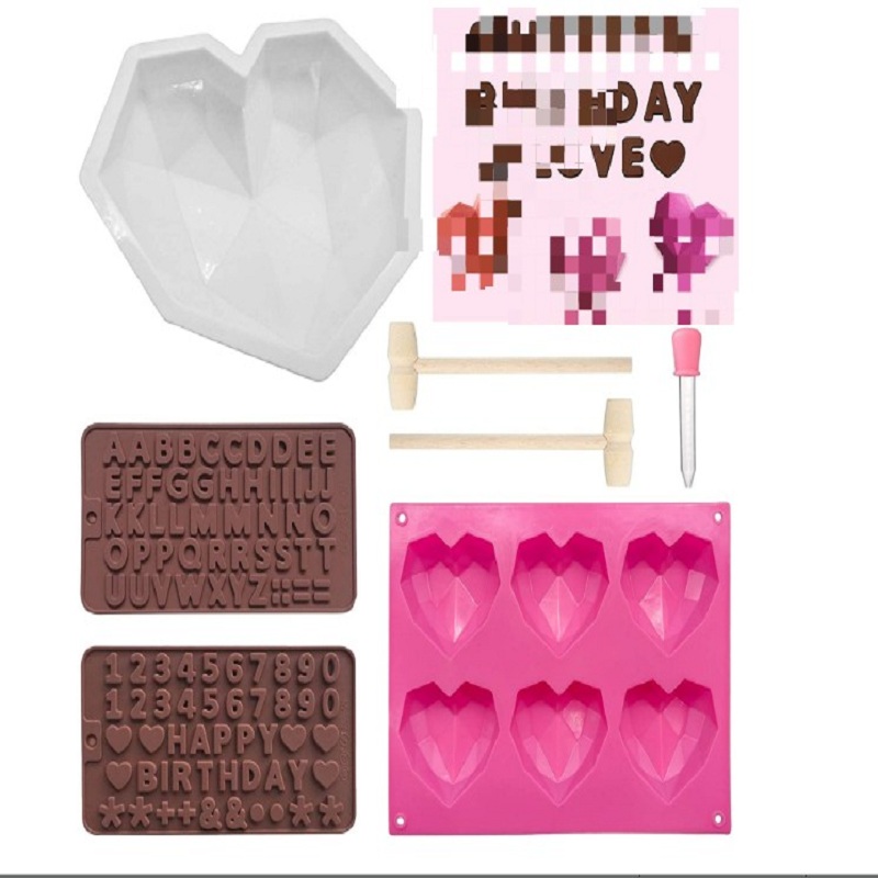 

7 Pieces Diamond Heart Silicone Molds Set for Chocolate and Mousse Cake Sil, 501 Original