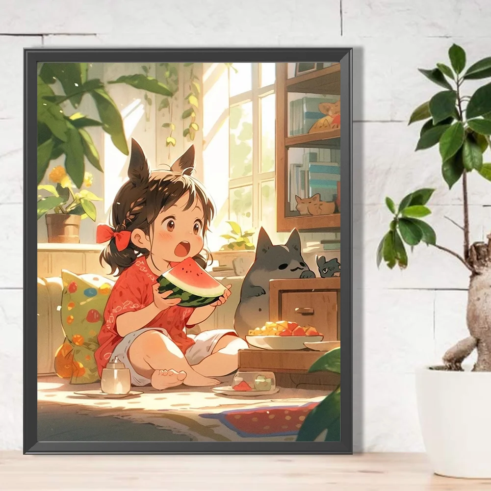 Diamond Painting - Full Round Drill - Child Eating Watermelon(Canvas|40*50cm)