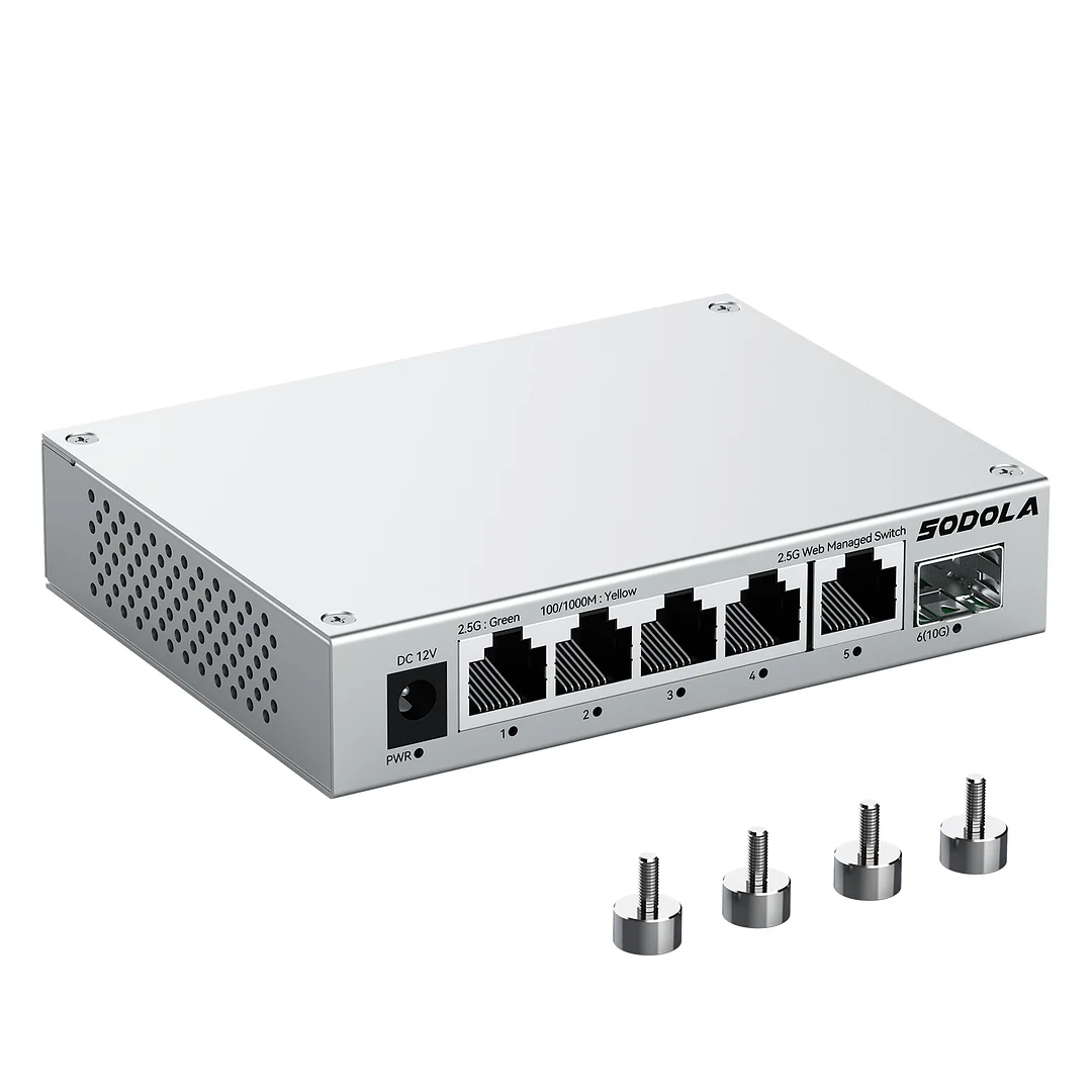 SODOLA 6 Port 2.5G Web Managed Switch,1 10G SFP Slot&5 x 2.5G Base-