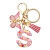 DIY Pink Tassel Ring Letter Butterfly Keychain