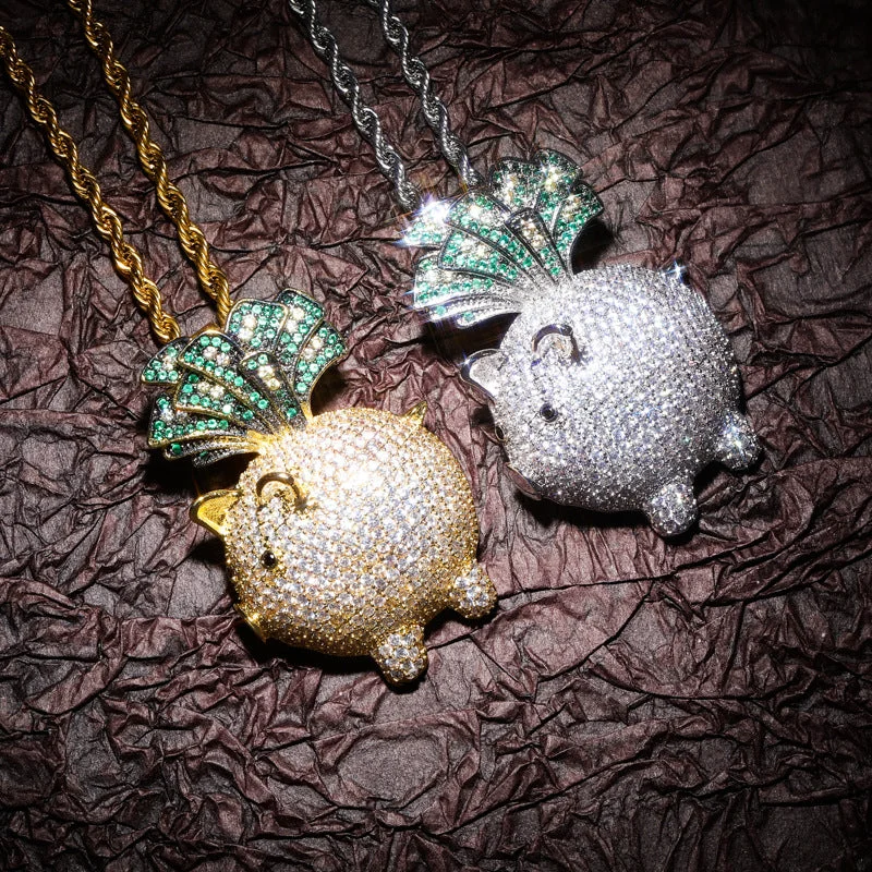 Iced Piggy Bank Pendant Necklace (24 inches)