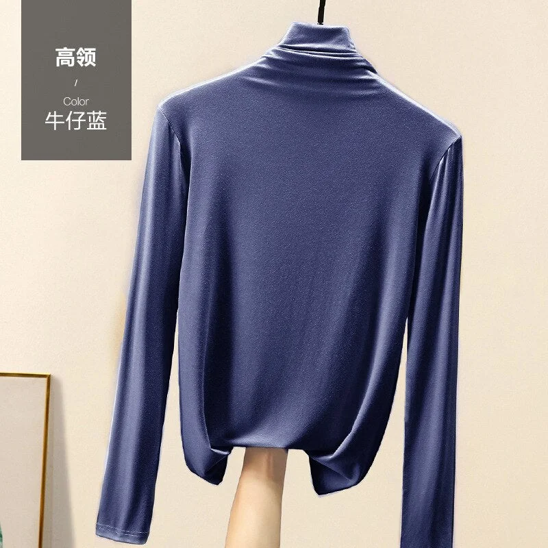 High Quality Soft Comfortable Modal T-shirt Top Women Casual Korean Long Sleeve Slim Basic Tshirt Femme Clothing Spring Autumn
