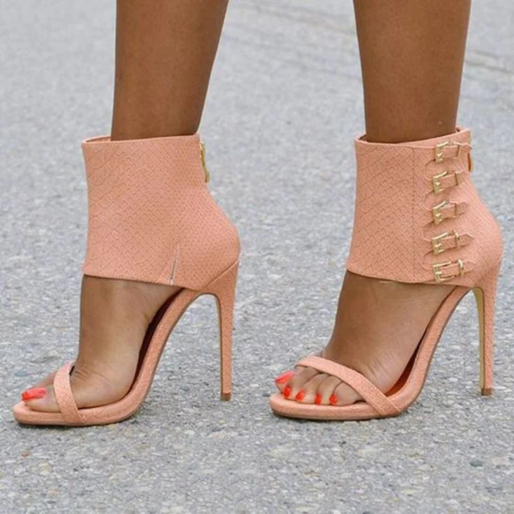 Blush Ankle Wrapped Buckles Stiletto Heels Sandals |FSJ Shoes