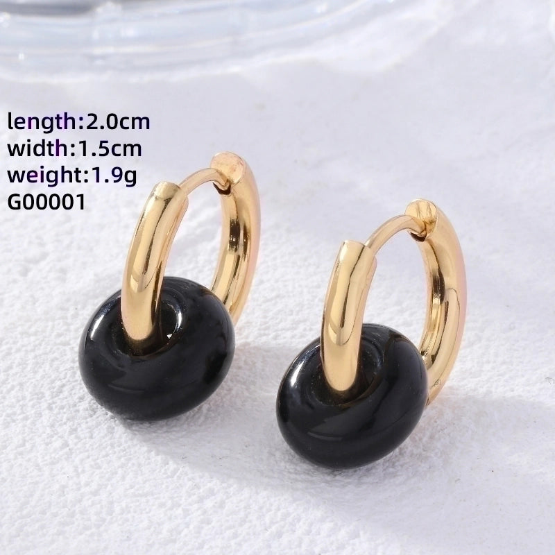 2 Pieces Retro Minimalist Round Plating 304 Stainless Steel Natural Stone Gold Plated Earrings