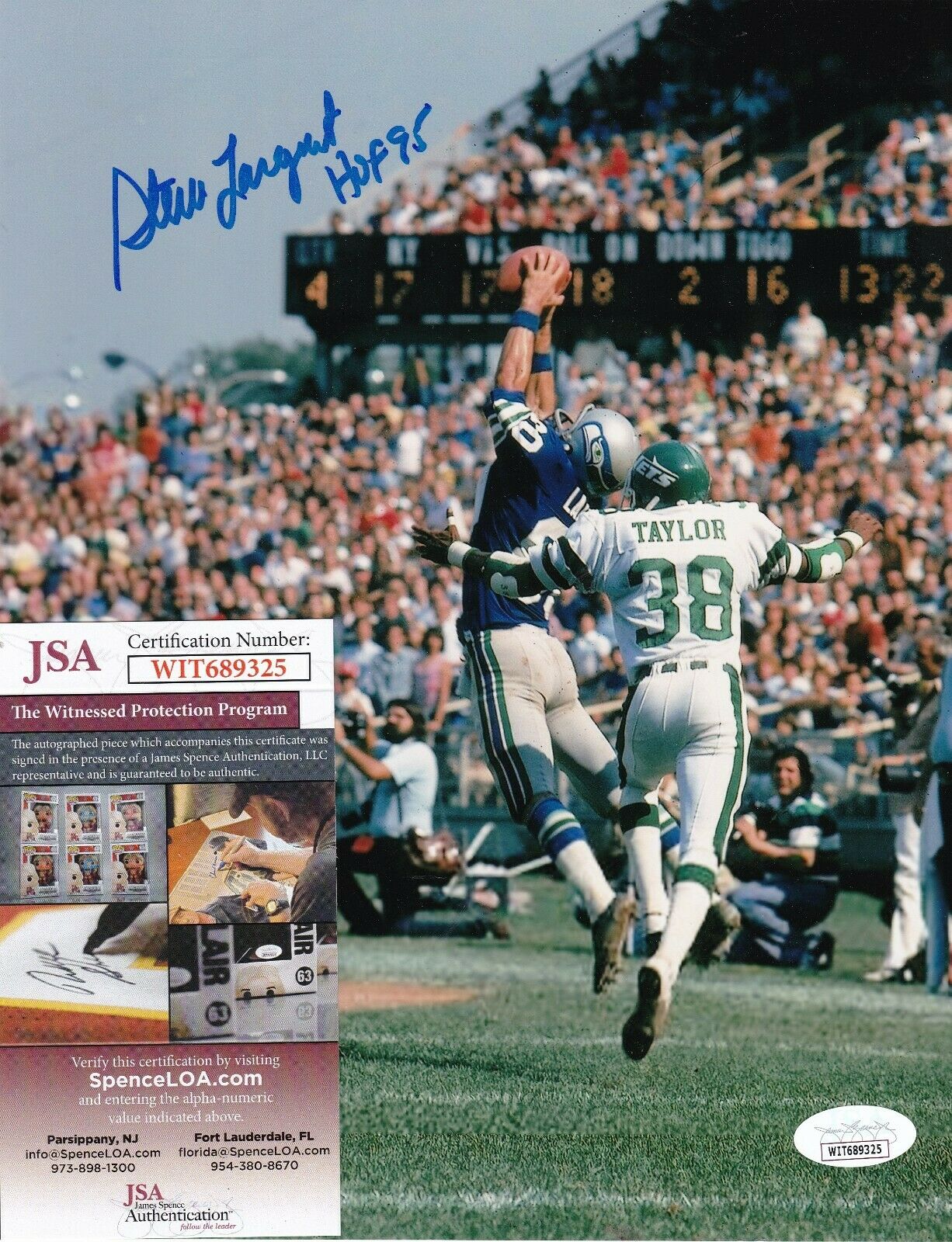 STEVE LARGENT SEATTLE SEAHAWKS HOF 95 ACTION SIGNED 8x10 Photo Poster painting