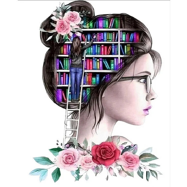 【DIY Brand】Silhouette Art - Girl With Bookshelf  Reading 11CT Stamped Cross Stitch 40*50CM
