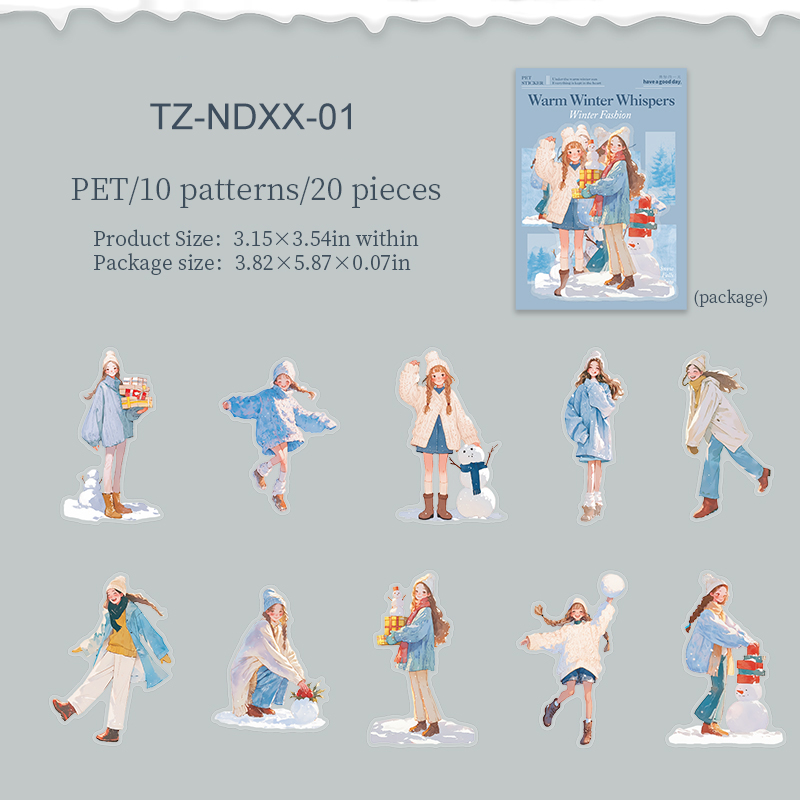 PET 스티커 - 따뜻한 겨울 속삭임 시리즈 귀여운 소녀 캐릭터