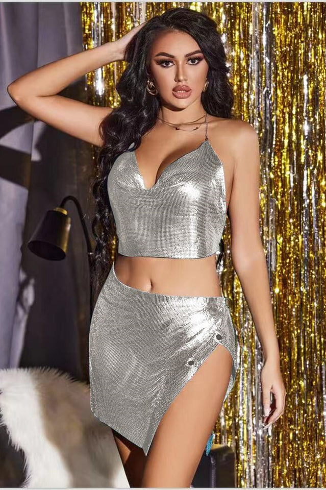 Cohoa Halter Asymmetric Top & Mini Skirt Set - Red main image 1
