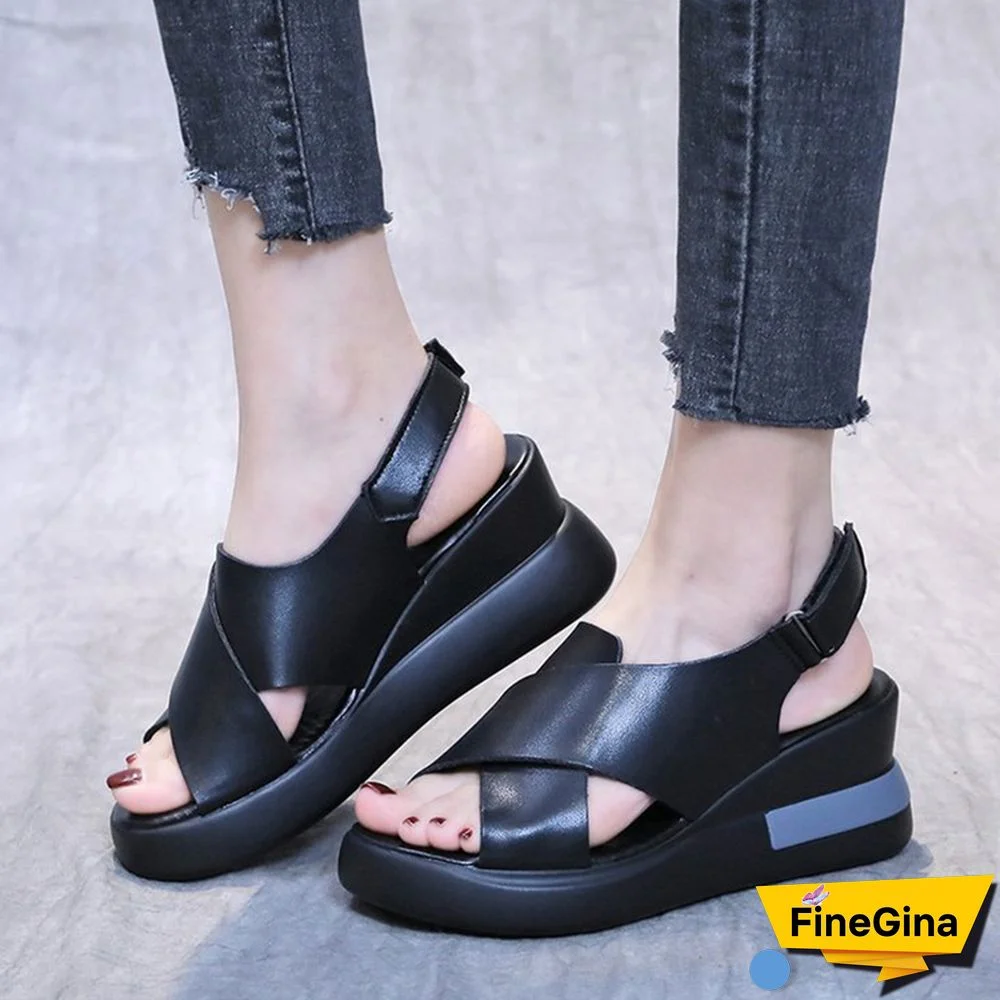 Summer Wedge Shoes For Women Sandals Solid Color Open Toe High Heels Casual Ladies Buckle Strap Fashion Female Sandalias Mujer