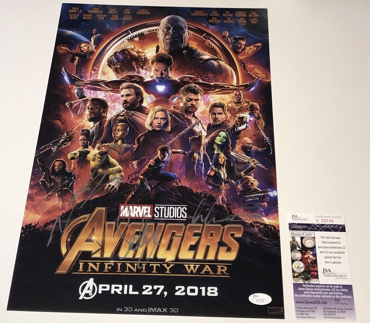 AVENGERS INFINITY WAR Cast X3 Signed 12x18 Photo Poster painting IN PERSON Autograph JSA COA