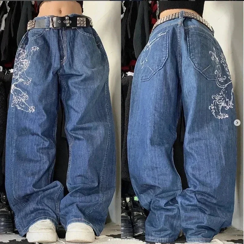 Aonga 90s Streetwear 2024 Korean Version New Washed Letter Embroidered Baggy Jeans Male Y2K High Street Vintage Harajuku Casual High-waisted Jeans 0830 aonga