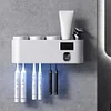 Toothbrush Cleaning Holder, Self Adhesive Toothbrush Holder with 3 Cups, Automatic Toothpaste Squeezer Dispenser Bathroom Accessories Set 