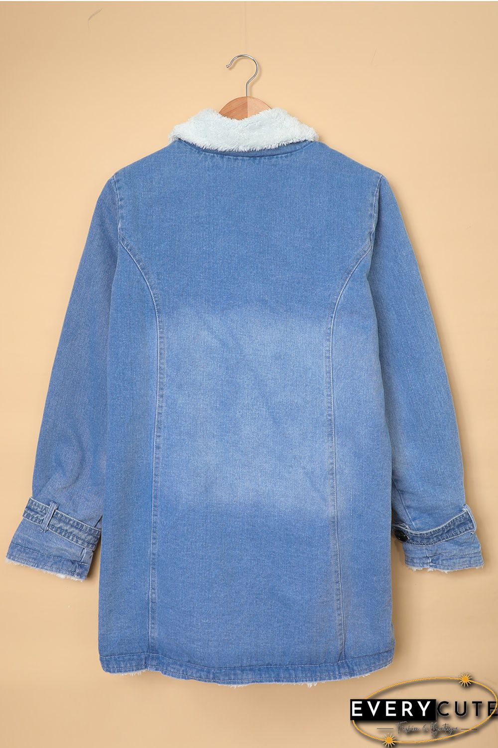 Sky Blue Lapel Collar Button Fleece Jacket