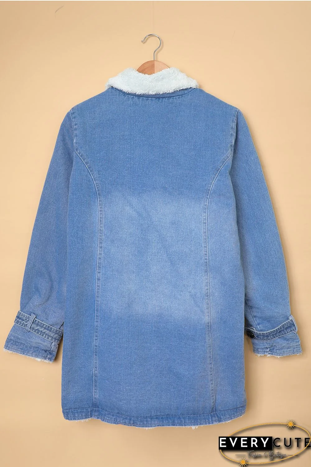 Sky Blue Lapel Collar Button Fleece Jacket