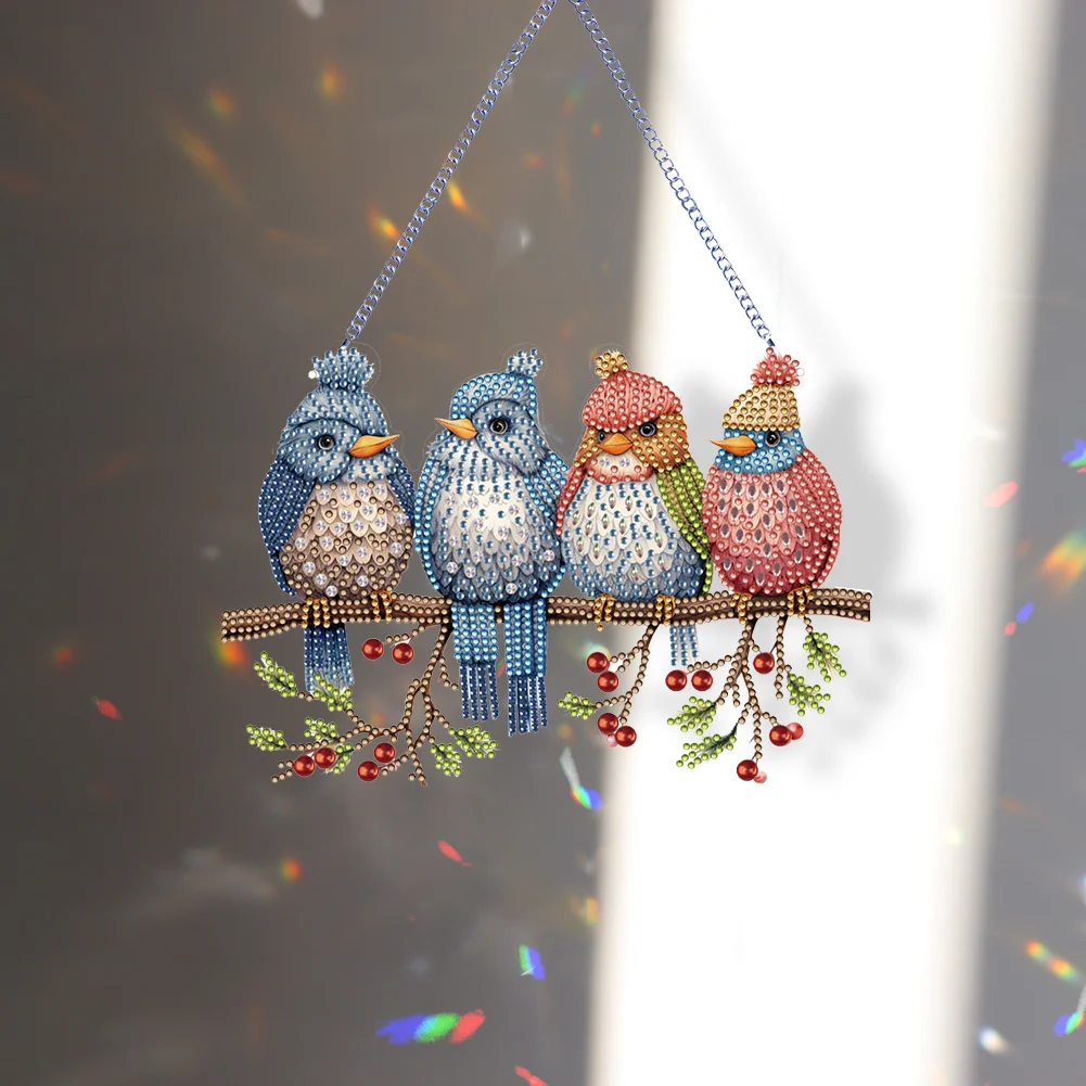 DIY Birds on Branch Acrylic Single-Sided Diamond Painting Hanging Pendant