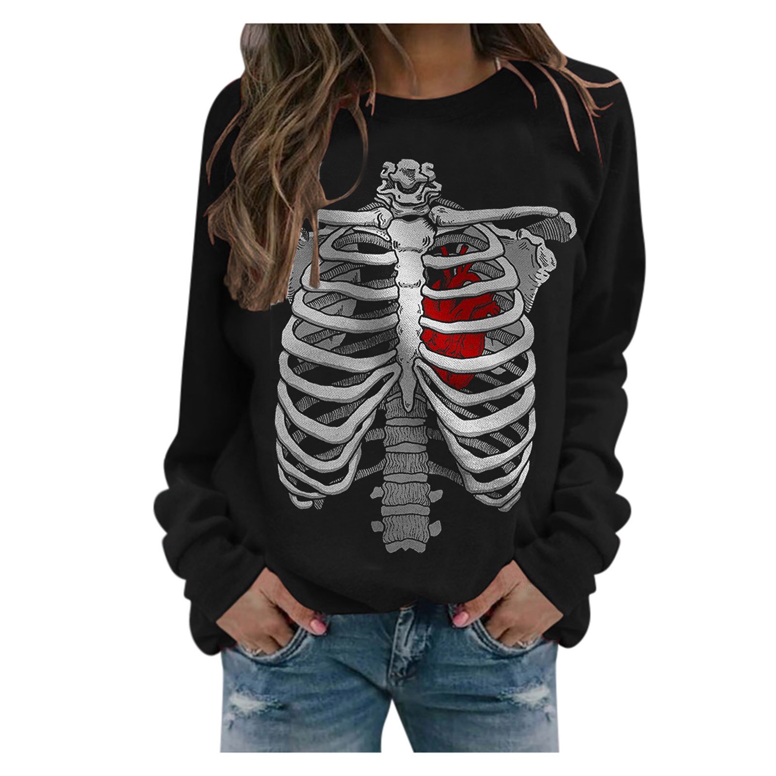 Women Kawaii Clothes Japan Harajuku Halloween Print Shirt Long Sleeve Sweatshirt Loose Pullover Top Blouse Black Winter Clothes