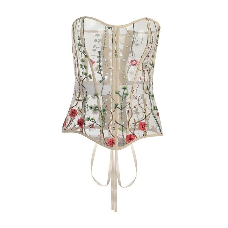 WannaThis Embroidered Wide Tight Corset Belt Women Lace  Up Criss Mesh See Through Floral Vintage Femme Sexy Fashion Slim Belt