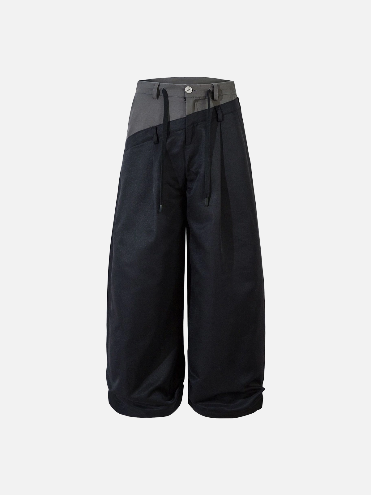 Black Act Chic Vintage Double Waist Patchwork Pants Front