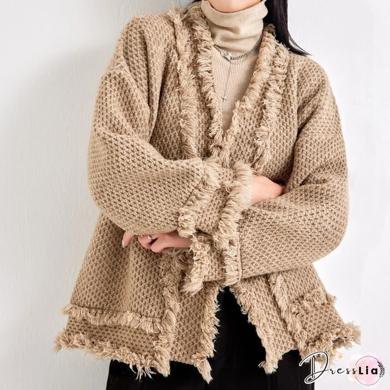 Stylish Solid Color Baggy Tassels Cardigan P15679