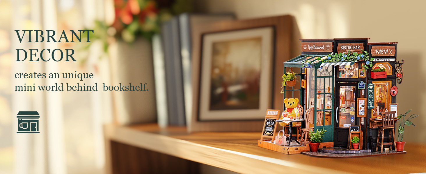 Tegooe 3D Wooden Puzzle Miniature Dollhouse Kit - Bistro Bar with LED Lights