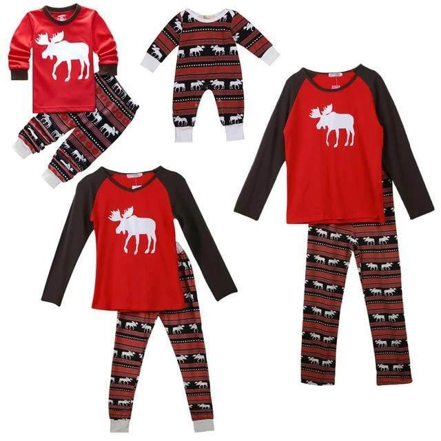 Family Matching Deer Print Christmas Pajamas Set