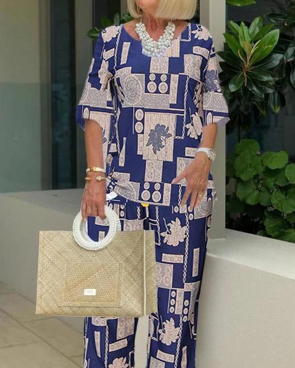 Graphic Print Retro Casual Suit