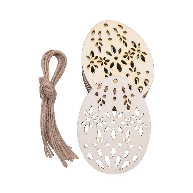 10pcs Wooden Easter Egg Wood Slices Pendant Ornaments Wedding Party Decoration Graffiti Egg Craft Hanging Kids Gift Easter Party