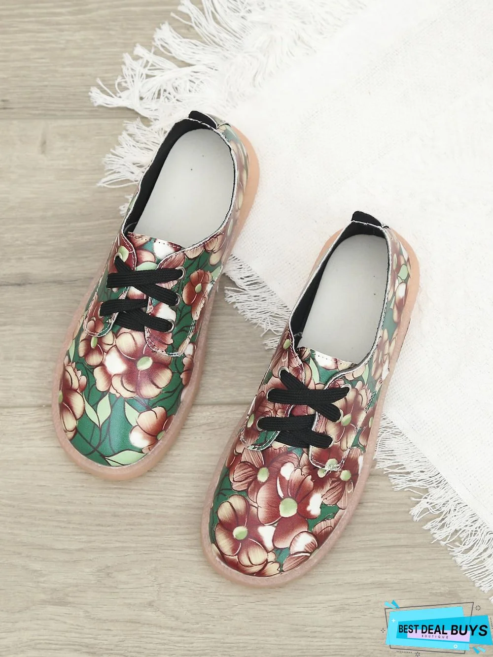 Floral Pattern  Lace-up Front Flat Shoes
