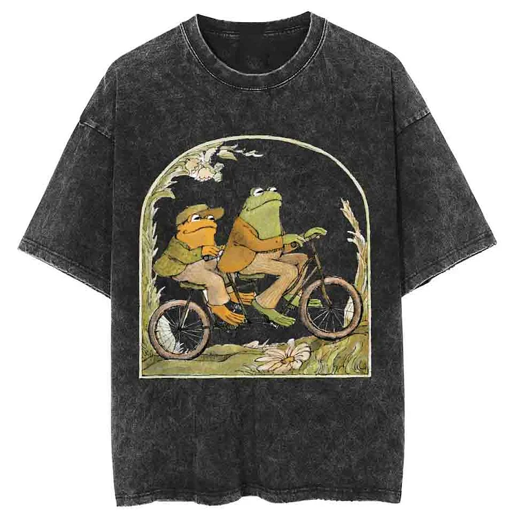 Frog and Toad Unisex Printed Retro Washed Short Sleeved T-Shirt