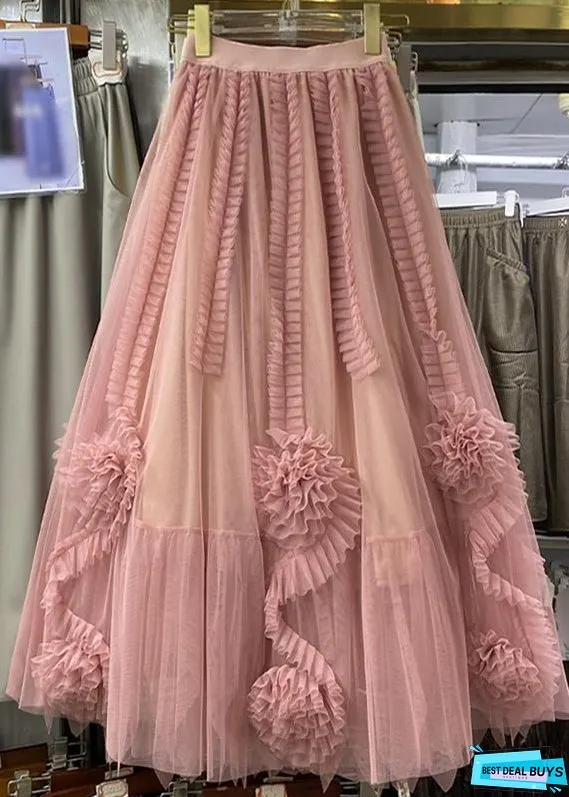 Women Camel Patchwork Floral Tulle A Line Skirt Spring