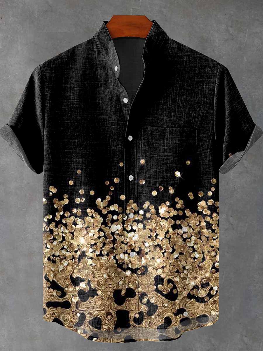 Artistic Gold Glitter Vintage Print Casual 100% Cotton Shirt
