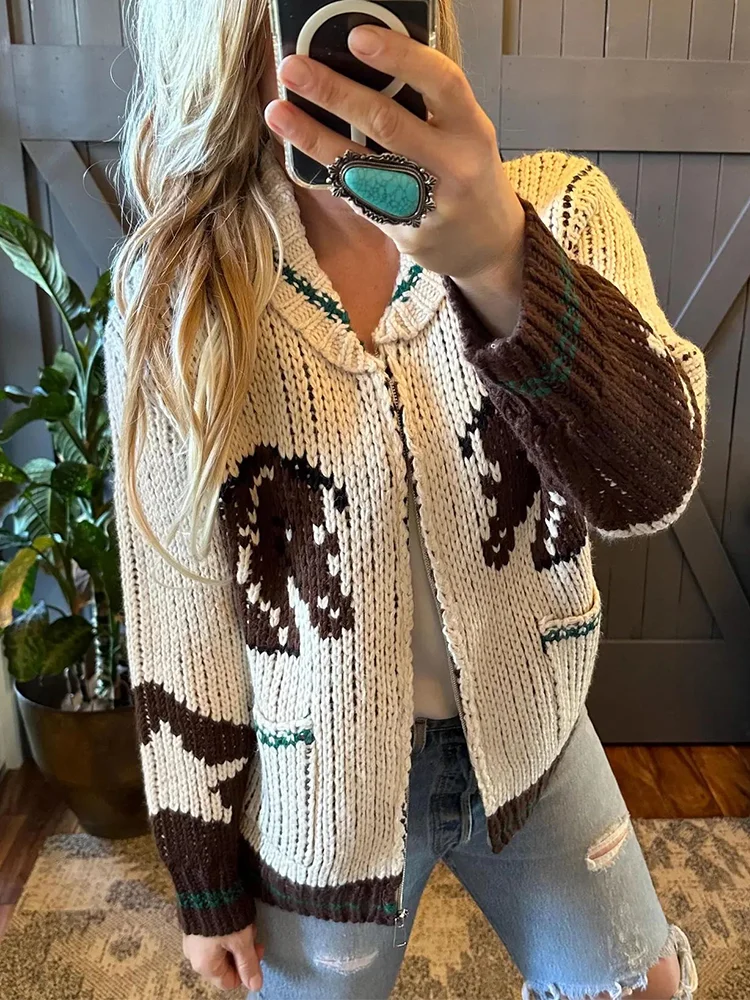 Vintage Western Horse Cozy Soft Knit Cardigan