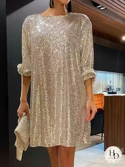 Dresses Sparkling Sequin Long Sleeve Festive Party Dress for Women
