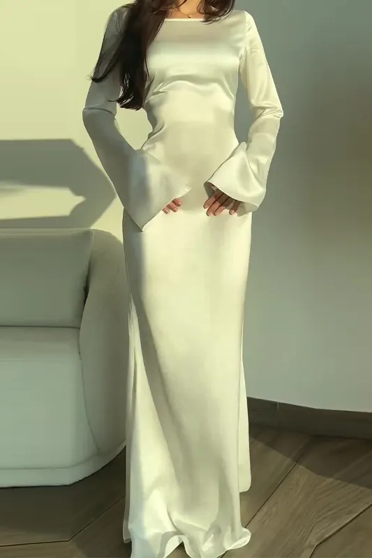 Flared Sleeve Dress Elegant Crew Neck Bodycon Women's Maxi Dress Flared Sleeve Dress Elegant Crew Neck Bodycon Women's Maxi Dress