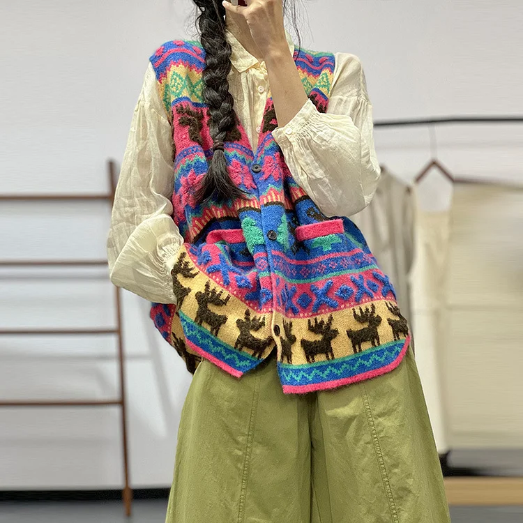 Ethnic Style Embroidered Sleeveless Vest - yankia