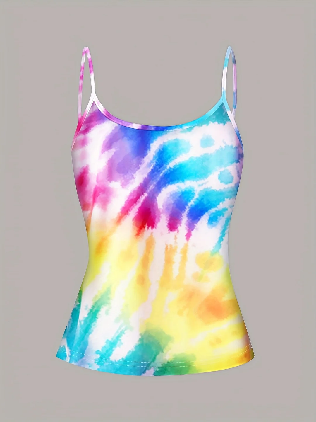 Women's Elegant Tie-Dye Gradient Print Spaghetti Strap Tank Top - Vibrant Colorful Summer Top, Machine Washable & Versatile Casual Wear, Warm Weather Outfit, Trendy Fashion, Easy Care, Sleeveless Blouse, Fashion Lover | IFYHOME
