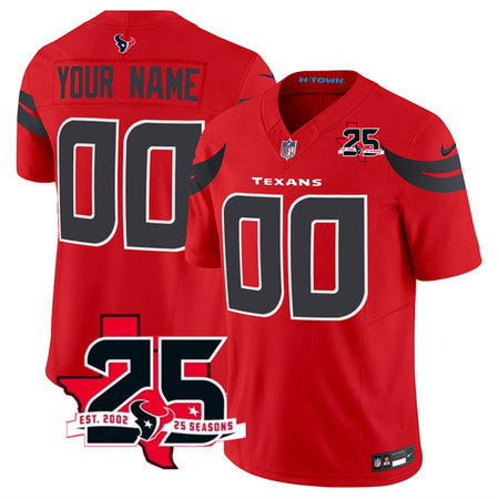 Men's Houston Texans Red 2026 25th Anniversary Patch Alternate Vapor F.U.S.E. Limited Custom Jersey